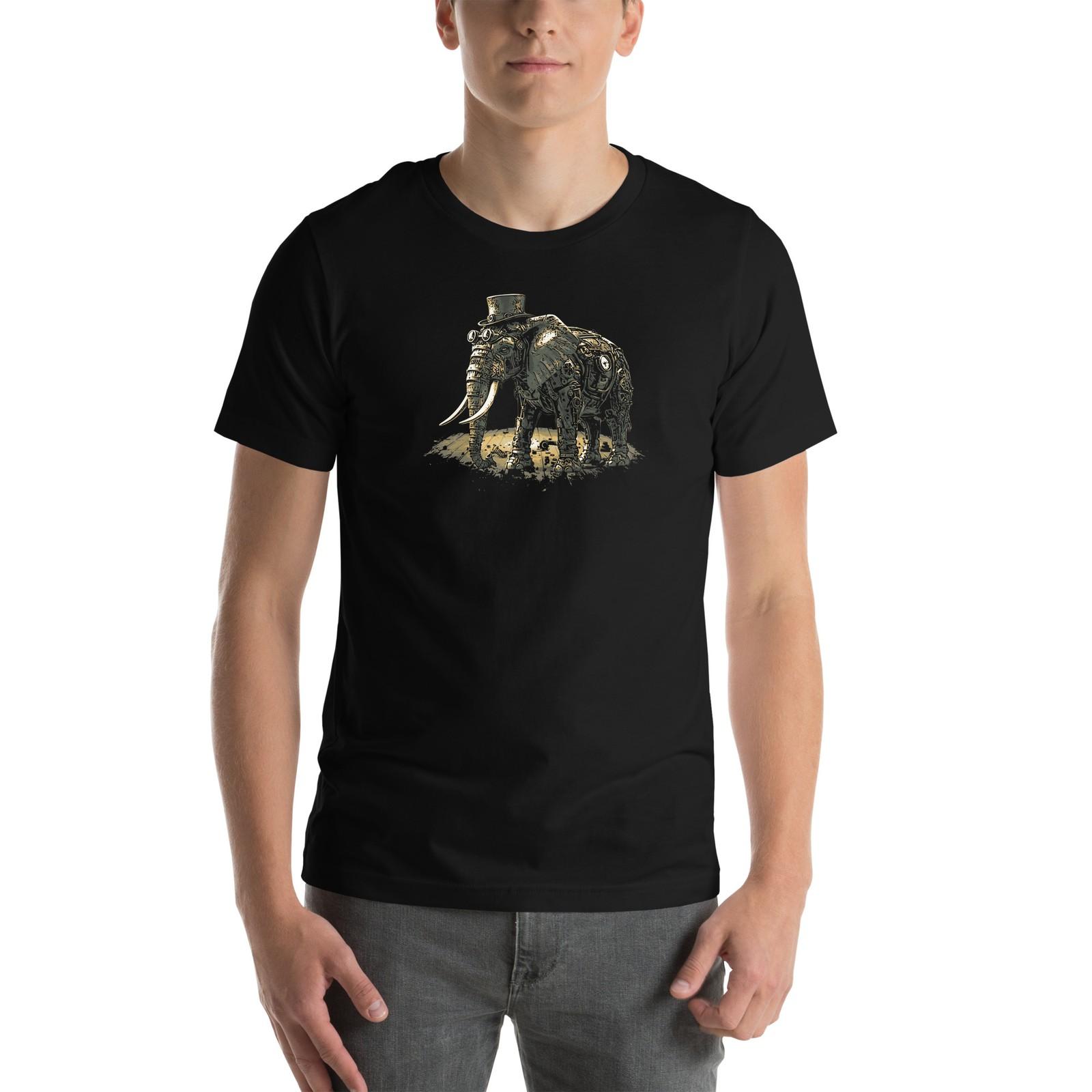 Steampunk Elephant Unisex t-shirt, mechanical pachyderm with top hat S разноцветный
