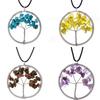 Natural Gravel Tree Of Life Necklace, Colorful Gemstone Leather Rope Fortune Tree Necklace N147