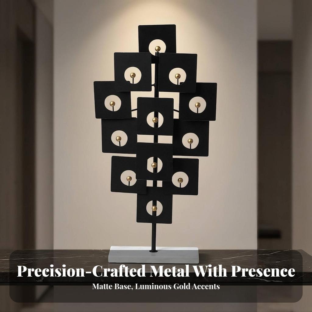 Geometric Sculpture with Marble Base Freestanding for Living Room, Office