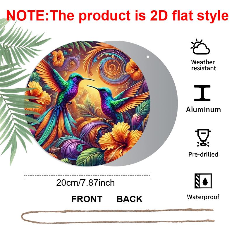 2D Flat 1pc Vintage Colorful Hummingbird Aluminum Sign Round Ornament, Home Office Garden Courtyard Living Room Balcony Decor, Indoor/Outdoor Door