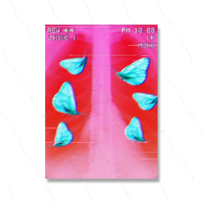 Pink Fantasy Lure Retro Wall Art Poster Print Fluture Iubitor de moarte Skeleton Vaporwave Pânză Pictură Abstractă Camera Home Decor