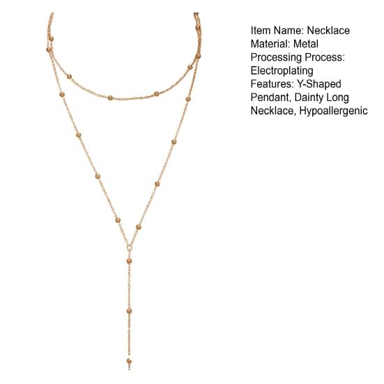 Ladies Lariat Necklace Women Y-Shaped Pendant Necklace Beaded Chain Drop Necklace