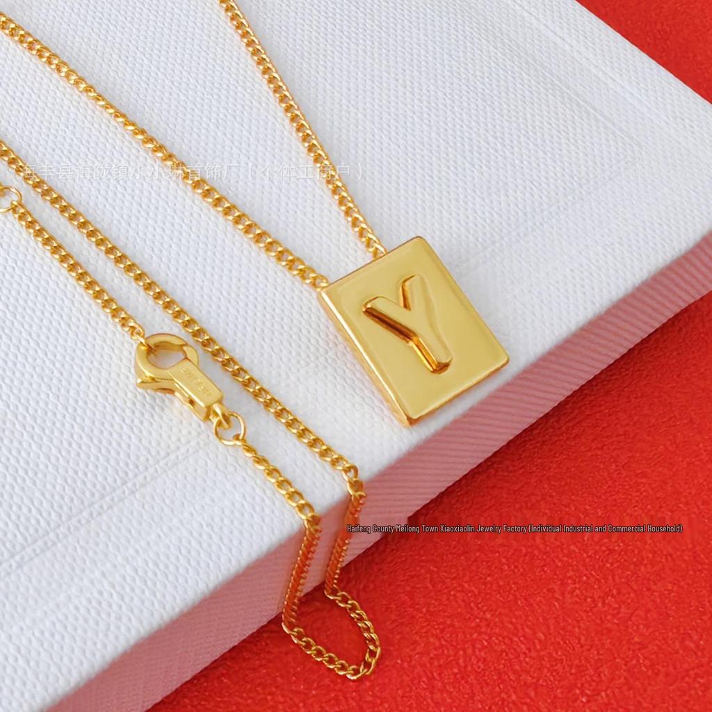 Arc de Triomphe Letter Choker: Brass Gold-Plated Small Square Tag Necklace with Initial Pendant