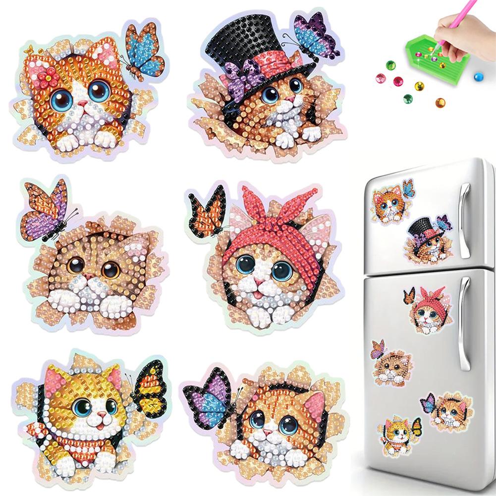 6Pcs Animal DIY Diamond Painting Fridge Magnets 6Pcs Animal Print DIY Crystal Sparkling Diamond Magnets Set for Art Crafts Gift