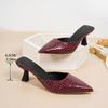 Fashion Crocodile Patterned Pu Sandals Mules Women 2025 Summer Elegant Pointed Toe High Heel Slides Sexy Close Toe Slippers