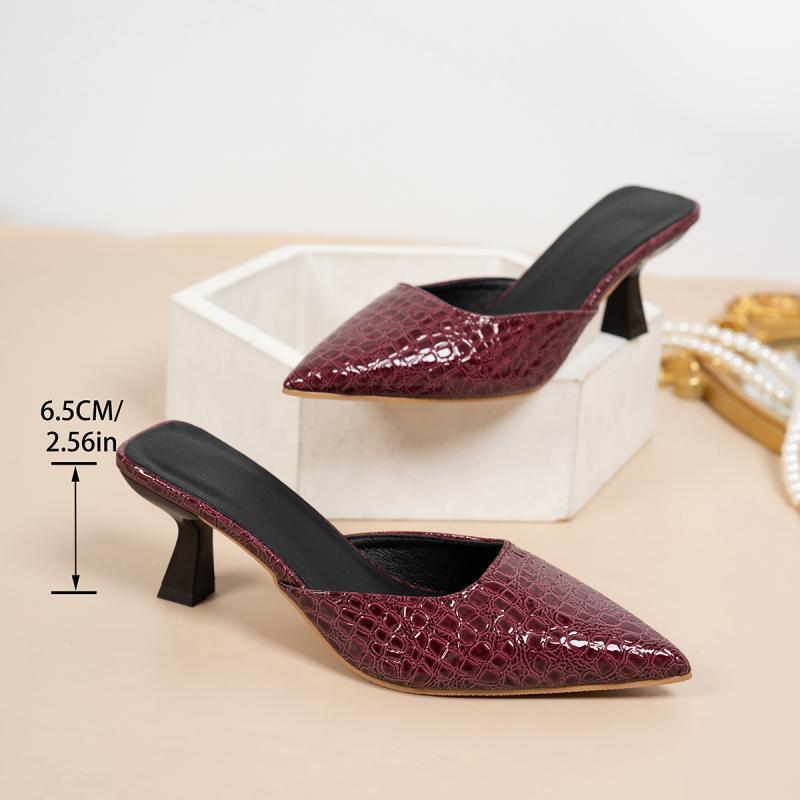 Fashion Crocodile Patterned Pu Sandals Mules Women 2025 Summer Elegant Pointed Toe High Heel Slides Sexy Close Toe Slippers