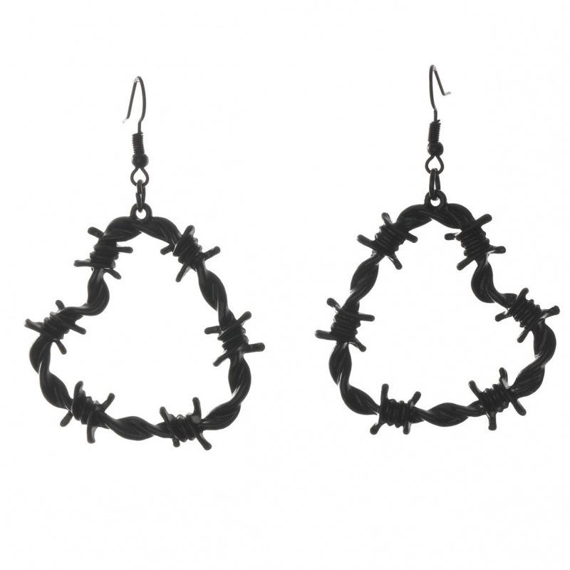 Gothic Heart Thorns Wire Mesh Earrings - Punk Hip Hop Retro Style for Halloween
