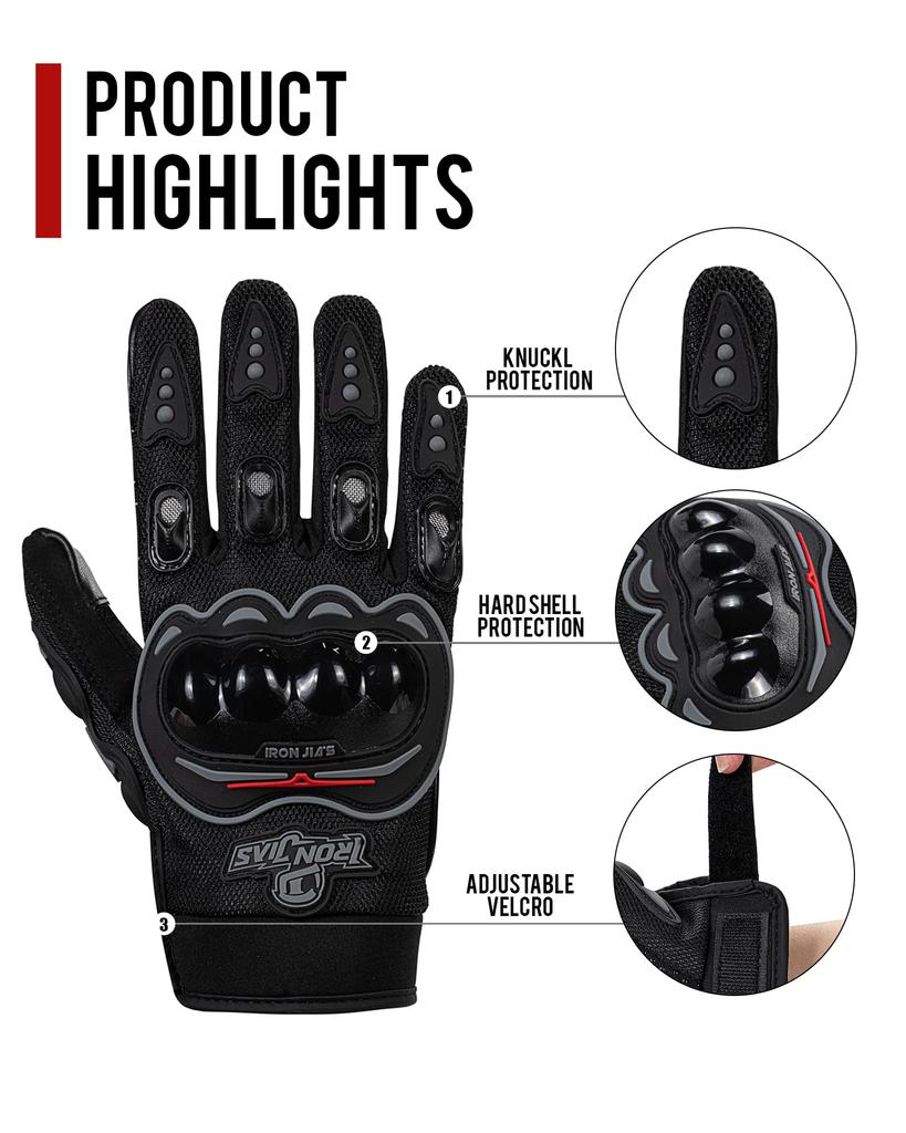 Iron Jia's Fietshandschoenen, Motorhandschoenen, Smartphone-compatibel, Touchscreen-compatibel, Antislip, voor de zomer, Anti-vibratie, Ademend, Duurzaam