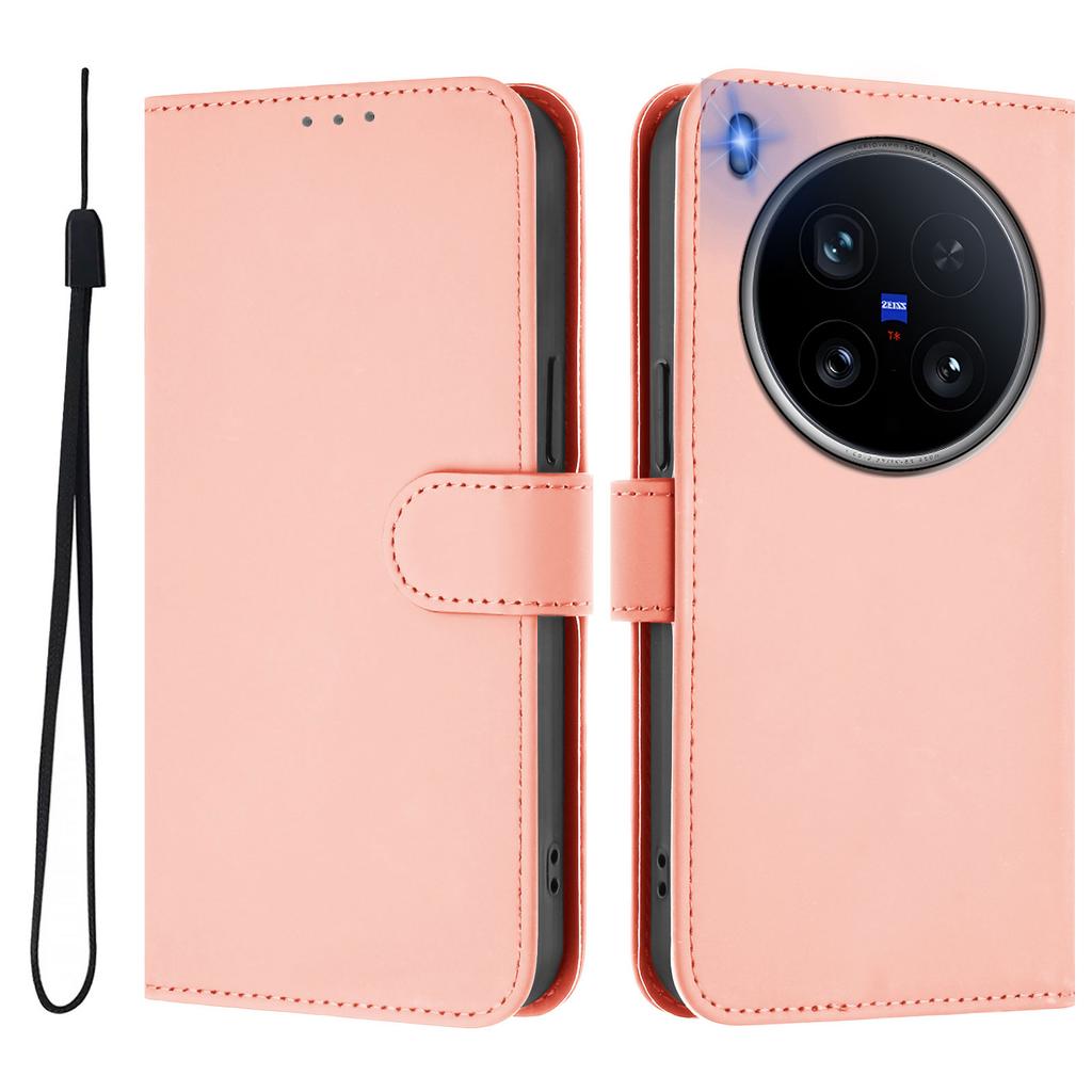 For Vivo X200 Ultra 5G Case Solid Color Wallet Leather Phone Cover with Strap