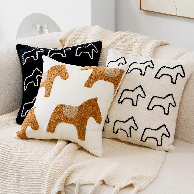 45x45cm 1pc adorable Home pillow cover small size decorate Nordic minimalist sofa throw pillowcase with horse Embroidered