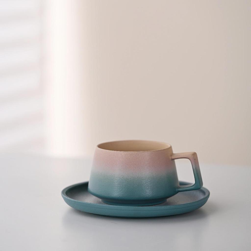 High-End Handmade Blue and Yellow Ceramic Coffee Cup & Saucer Set: Perfect for Housewarming, Weddings, or New Home Gifts