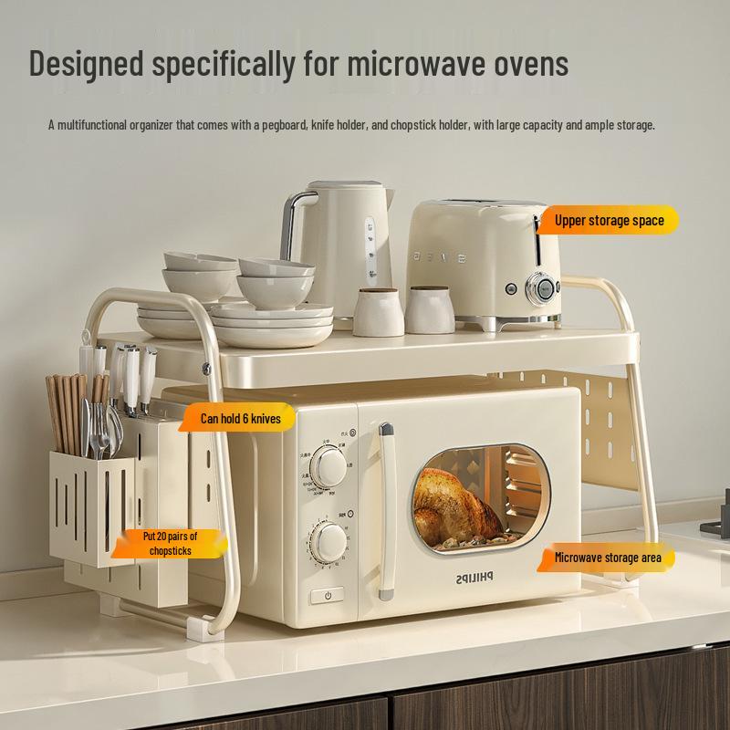 Cremefarbenes Doppelschicht-Küchenregal im Stil für Mikrowelle und Reiskocher