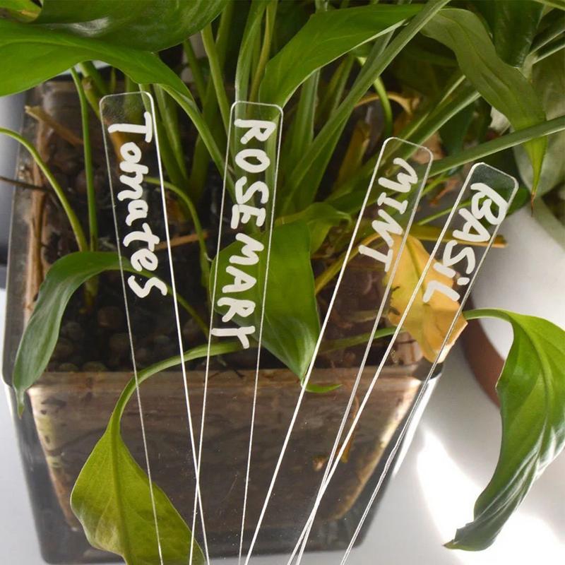 Acrylic Plant Labels 50PCS Clear Garden Labels Pot Clear Blank Ground Identifier Tag Acrylic Outdoor Label Markers Garden Labels