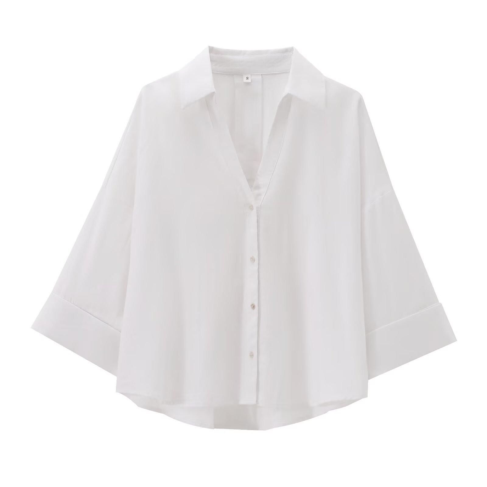 Women s summer new fashionable casual mature wide-sleeve shirt, versatile women s top XS белый