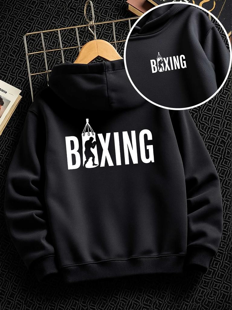 Unisex Kids' Reversible Boxing-Print Hoodie (Fall/Winter) – Casual Trendy Streetwear Sweatshirt