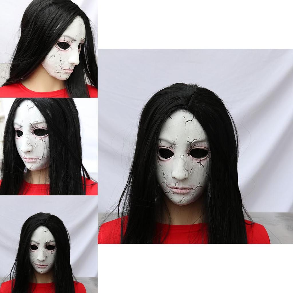 Mască Latex Fantomă cu Păr Lung pentru Halloween și Distracție în Escape Room