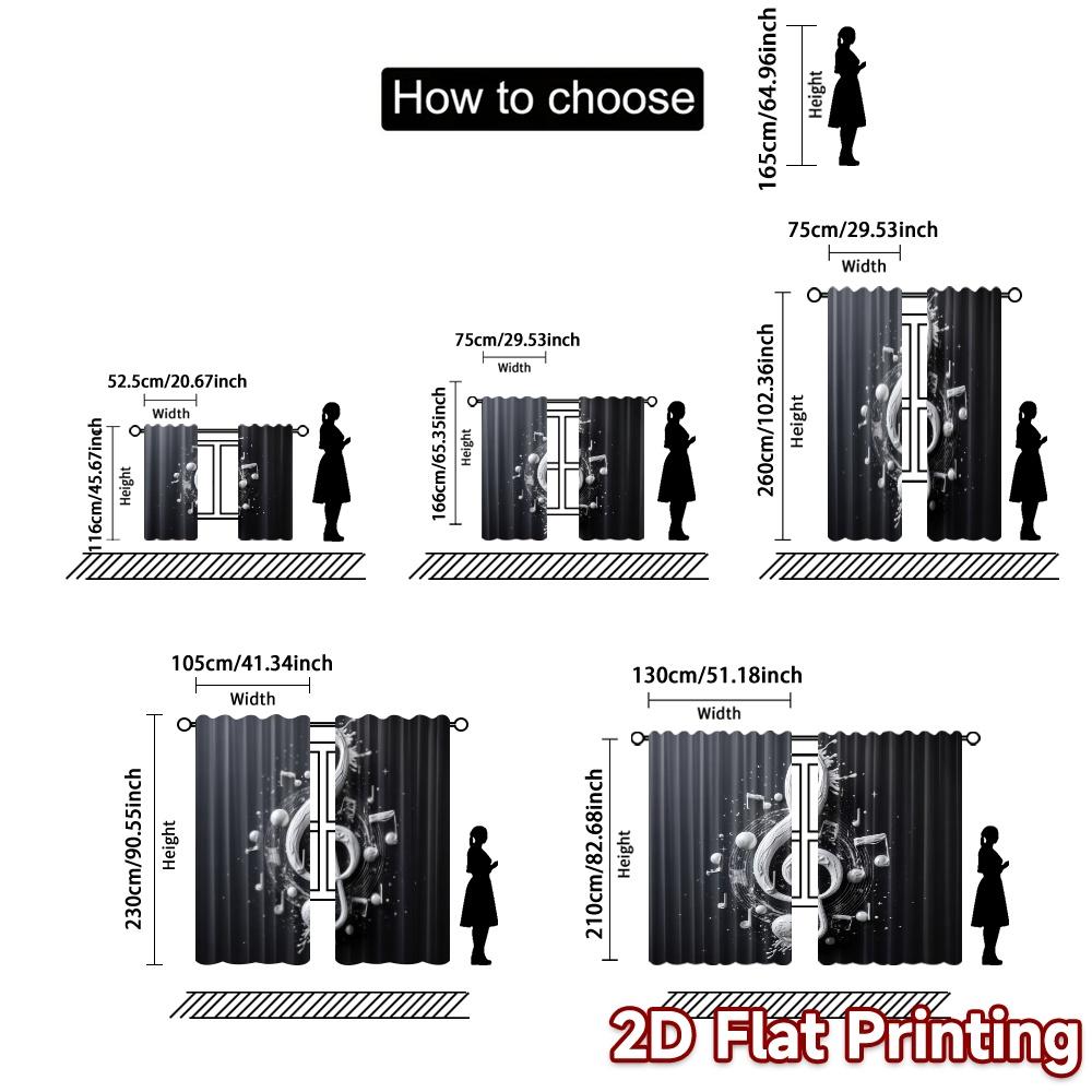 Set Of 2 Modern Flat Printing Curtains Without Rod Melody Splash Versatile Polyester Art Deco Festive Curtain Made