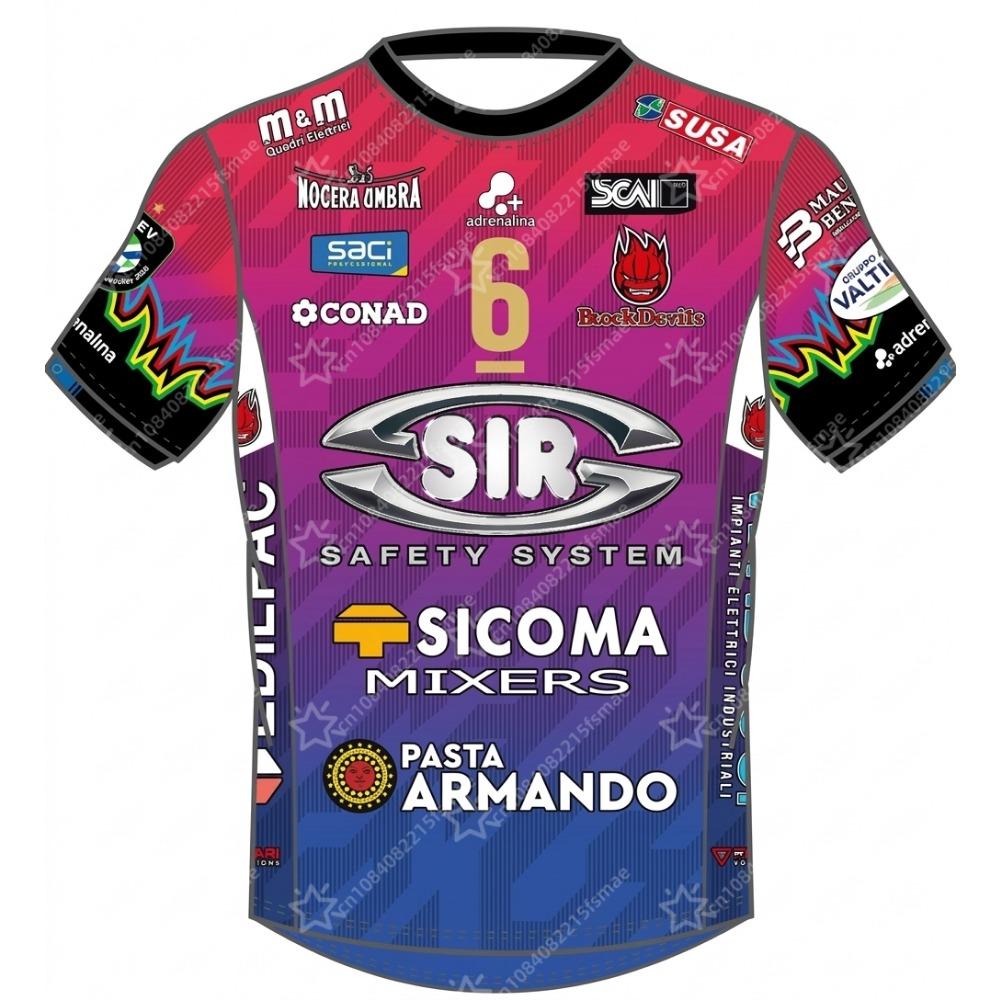 2025/26 Pánský dres Sir Susa Scai Perugia pro volejbal Krátký rukáv Sportovní tričko Týmová uniforma Prodyšné Rychleschnoucí Tréninkové topy
