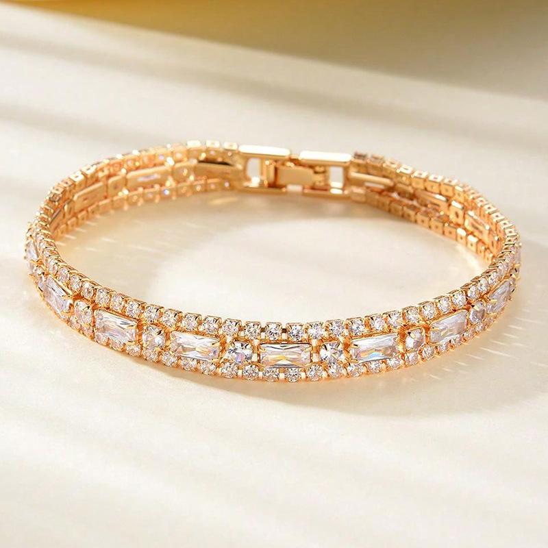 2026 Chain European and American Double-row Tennis Chain Bracelet Men's and Women's Fashion Three-row Full Diamond Jewelry