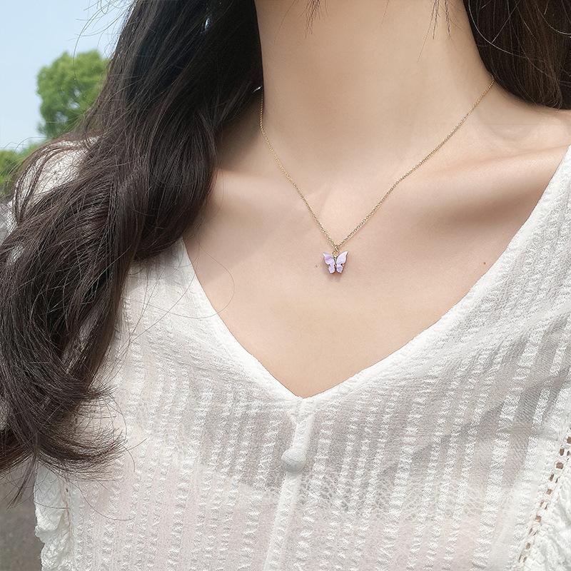 Korean Simple Shell Butterfly Necklace Female Temperament Collarbone Chain Trend Pendant Jewelry