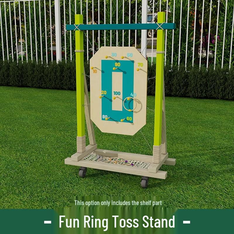 Kids Outdoor Toy Set: Wooden Basketball Hoop, Ring Toss, Sandbags, Bow & Arrow for Sensory Play