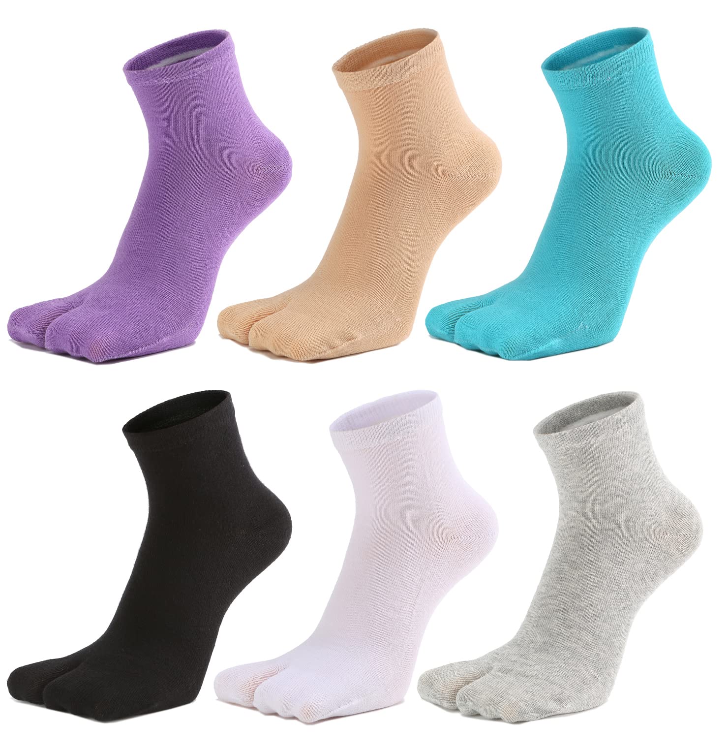

WIOIW Таби для повседневной носки и набор из 6 женских носков с двумя пальцами, хлопок, спорт, носка, поездки на работу, школа,