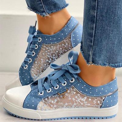 Zapatillas de tenis para mujer coreanas con suela plana de malla vaquera ahuecada, informales, de tela transpirable, para estudiantes, de talla grande