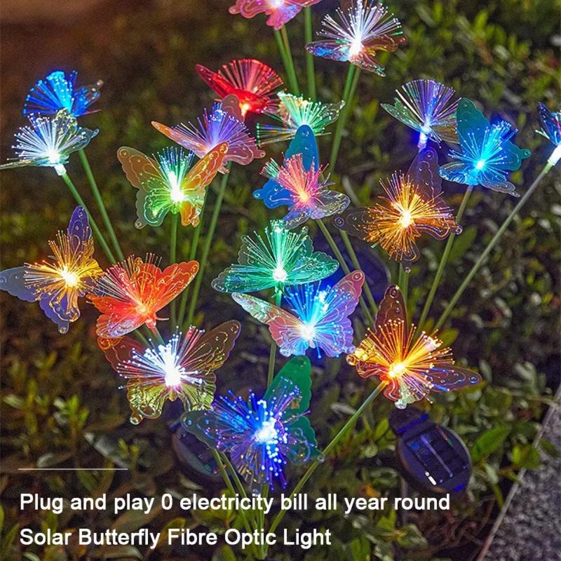 Outdoor Garden Decor for Lawn Yard and Landscape Solar-Powered Butterfly Fiber Optic Light - Waterproof Rechargeable Solar Light