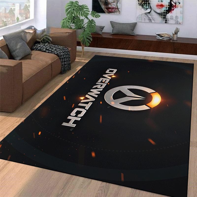 Overwatch logo printed flannel carpet, non-slip, suitable for bedroom, living room, and children's room decoration