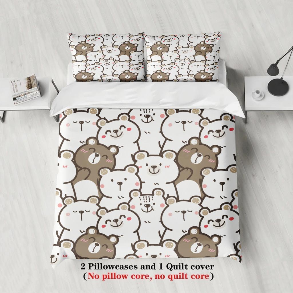 3pcs 100% Polyester Cute Bear Bedding Sets 3D Printed Cartton Animal Pattern Single Twin Queen King Size Duvet Cover Sets