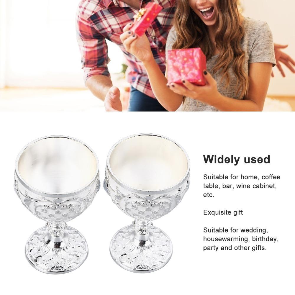 2PCS Small Zinc Alloy Goblet Gold White Embossed Wine Glass Retro Metal Cup Banquet Celebration