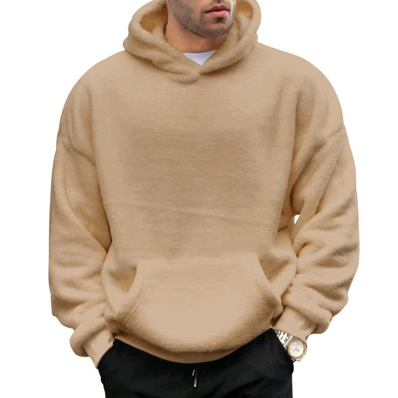Men's Double-Sided Fleece Hoodie, Sherpa Pullover Hooded Sweatshirt, Winter Warm Outerwear