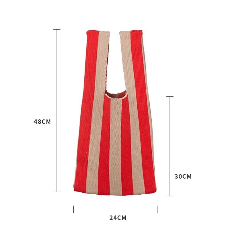 Women's Bags Niche Stripes Simple Texture Trendy Small Objects Contrast Color Stripes Checkerboard Knitted Shopping Bag Handbag