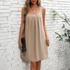 Women's Casual Dress With Loose U-neck A-line Skirt And Shoulder Strap Skirt