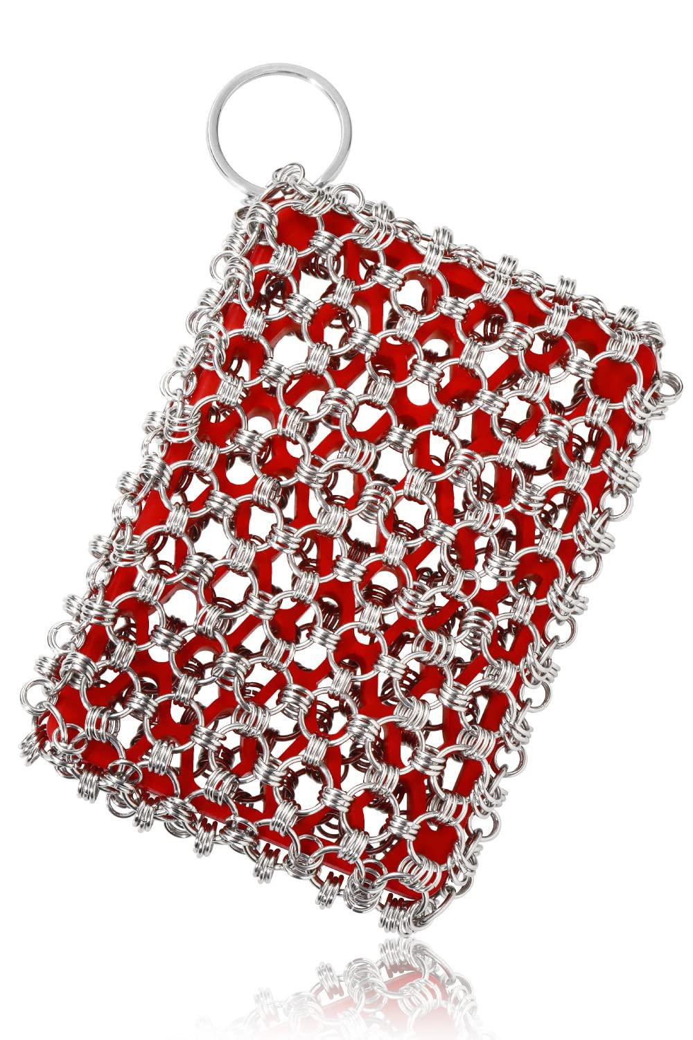 

SPEATLE Очиститель кольчуги для сковороды, нержавеющая сталь 316 со встроенным силиконом, идеально подходит для кемпинга, активного отдыха и голландских печей (красный)