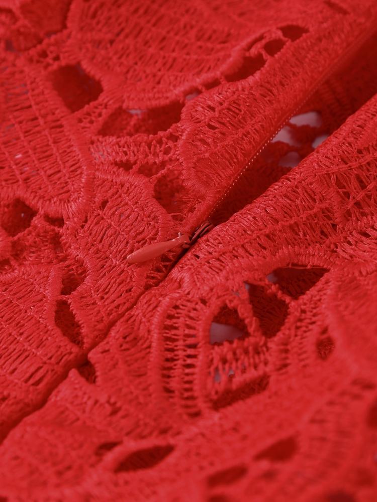 Damen Langarm Durchsichtiges Kleid Damen Blumen Ausgehöhlt Stehkragen Kleid Weihnachtsfeier Geburtstag Rotes Kleid 2025