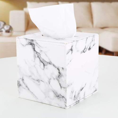 European Luxury Pu Leather Marble  Square Table Tissue Box Dispenser Storage Napkin Case   for Roll Paper