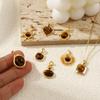 1PC Brass & Tiger's Eyes Stone Charms 18K Gold Plated Brown Heart Sun Water Drop Oval Pendants For DIY Keychains Necklace Making