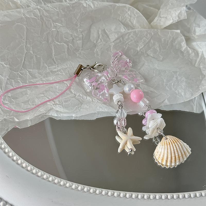 Stylish Shells And Pearls Pendant Keychain Ocean Pentagram Phone Strap Charm Cute Beaded Cell Phone Strap Bag Keychain