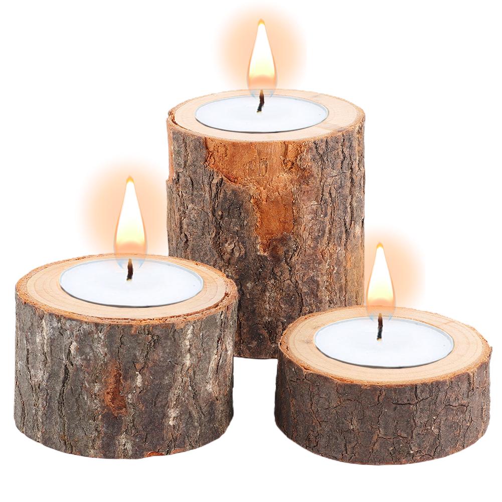 3pcs Set Wooden Candle Stand Tea Light Candle Holders for Rustic Wedding Party Birthday Holiday