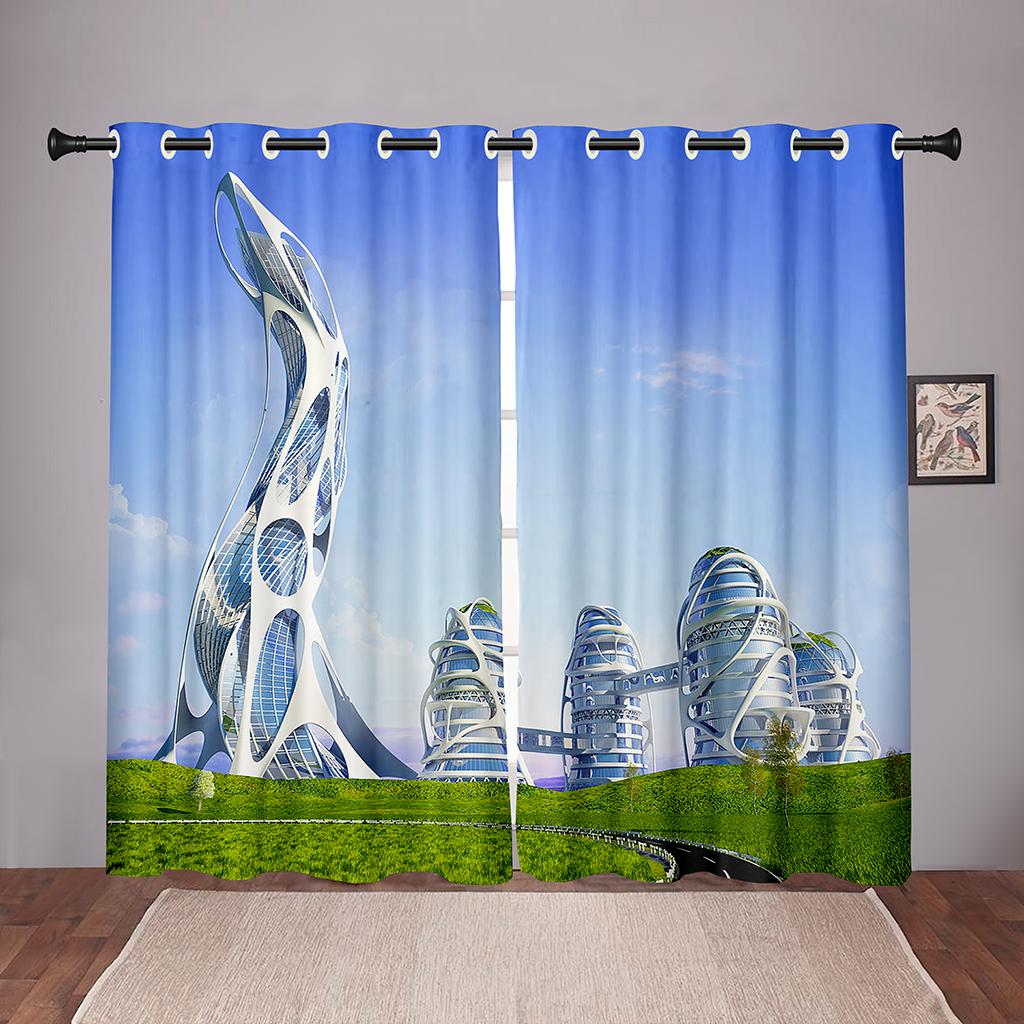 Zukunftsstadt Technologie Architektur Dünner Vorhang für Kinder Wohnzimmer Schlafzimmer Badezimmer Küche Tür Schrank Zuhause Haken