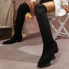 Large Size Autumn and Winter Tall Women's Solid Color Pointed Thick Heel High Heel Over Knee Boots