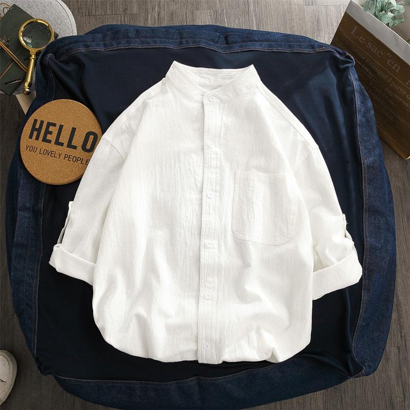 Men's Retro Chinese Style Linen Long Sleeve Shirt with Stand Collar