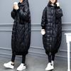 Long glossy down cotton-padded jacket, new large size loose over the knee, black cotton-padded jacket, women's winter clothing