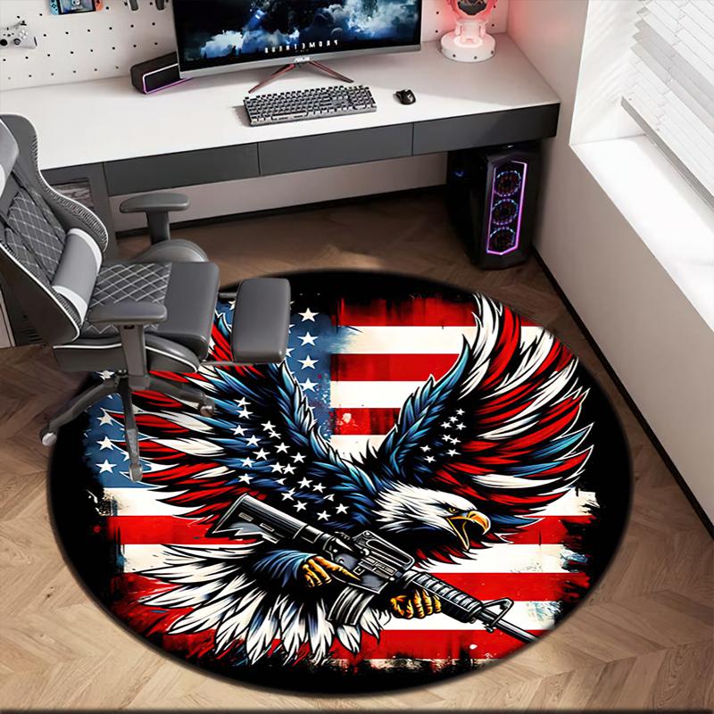1 Stück Der majestätische amerikanische Weißkopfseeadler Runder Teppich Bemalt Gedruckter kreisförmiger Teppich, Haustürmatte, Outdoor-Reiseschutzteppich