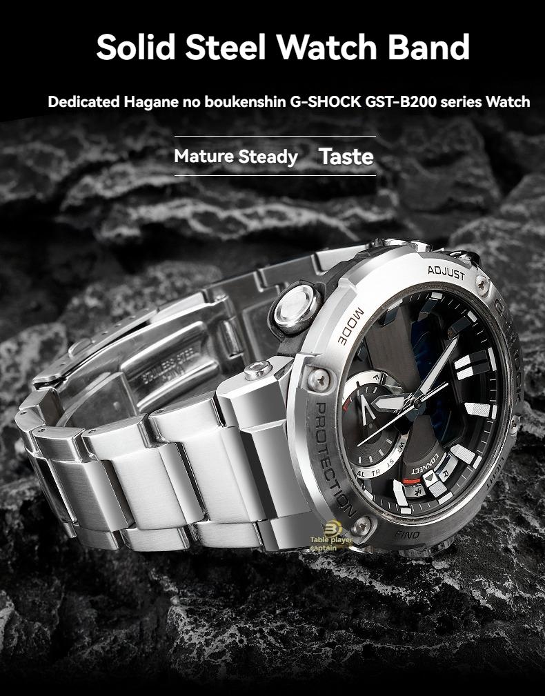 Cinturino in Acciaio Inossidabile per Casio G-Shock GST-B200/B200D | Braccialetto con Attacco 24x16mm | Cinturino Metallico da Uomo Argento/Nero