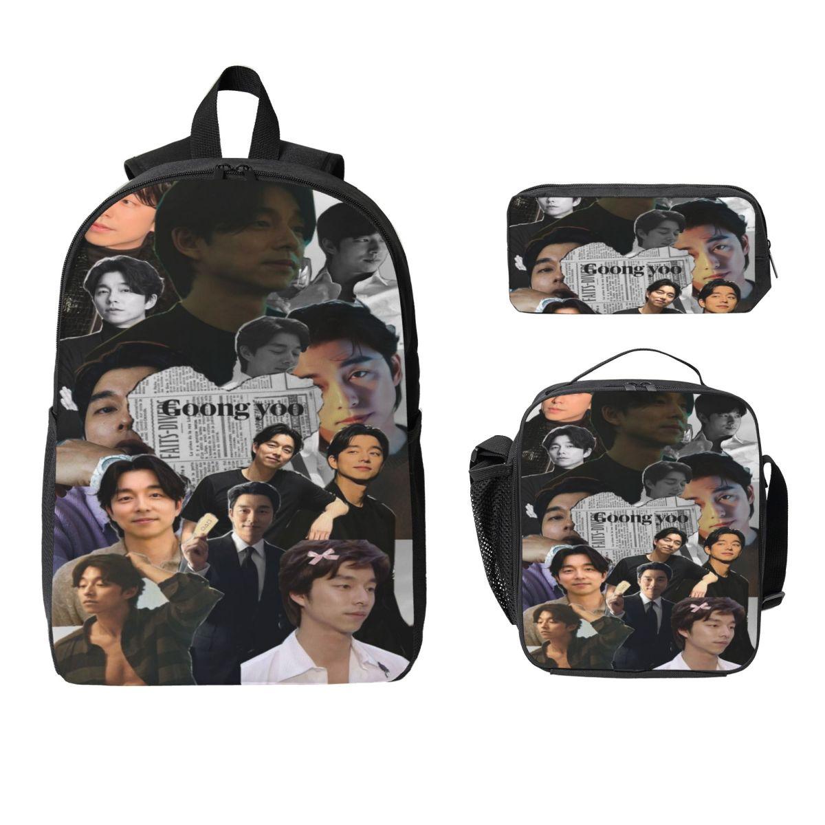 Set de Sacs à Dos 3 Pièces Gong Yoo Acteur Sacs à Stylo Sacs à Dos avec Boîte à Lunch Pour Étudiants Sac à Dos Journalier black
