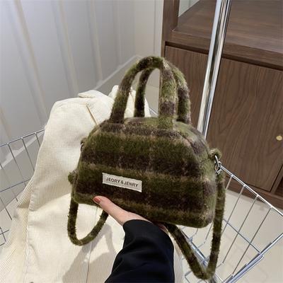 Mote Retro Mini Rutet Dame Skulderveske 2025 Vinter Avslappet Retro Dame Ull Kryssbodyvesker Dame Myntpung Tote Håndvesker