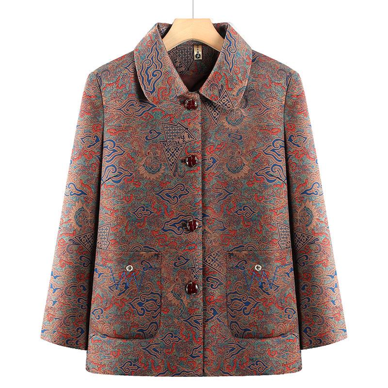 

2026 Stylish Lapel Jacket for Middle-aged and Elderly Women - Spring/Autumn Outerwear 5XL (up to 155 jin)