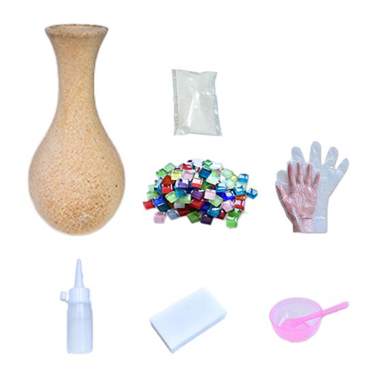 1 Set Handmade Mosaic Vase Kit with Wooden Vase Mosaic Tiles Tools Kids Adults Beginner Handcrafted